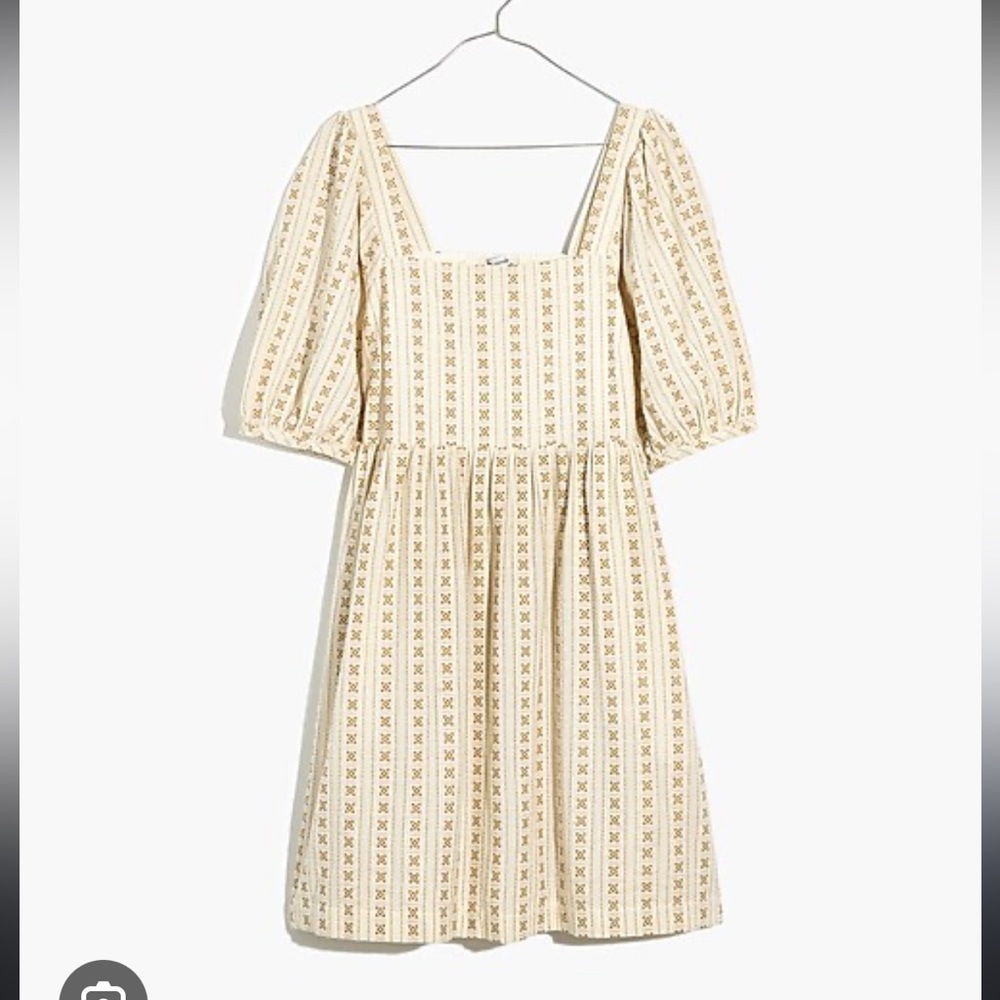 Madewell Square-Neck Puff-Sleeve Dress in Jacquard Stripe